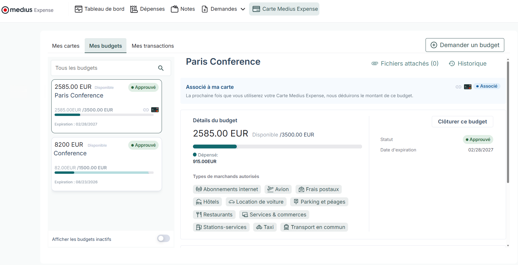 liste des budgets - employé