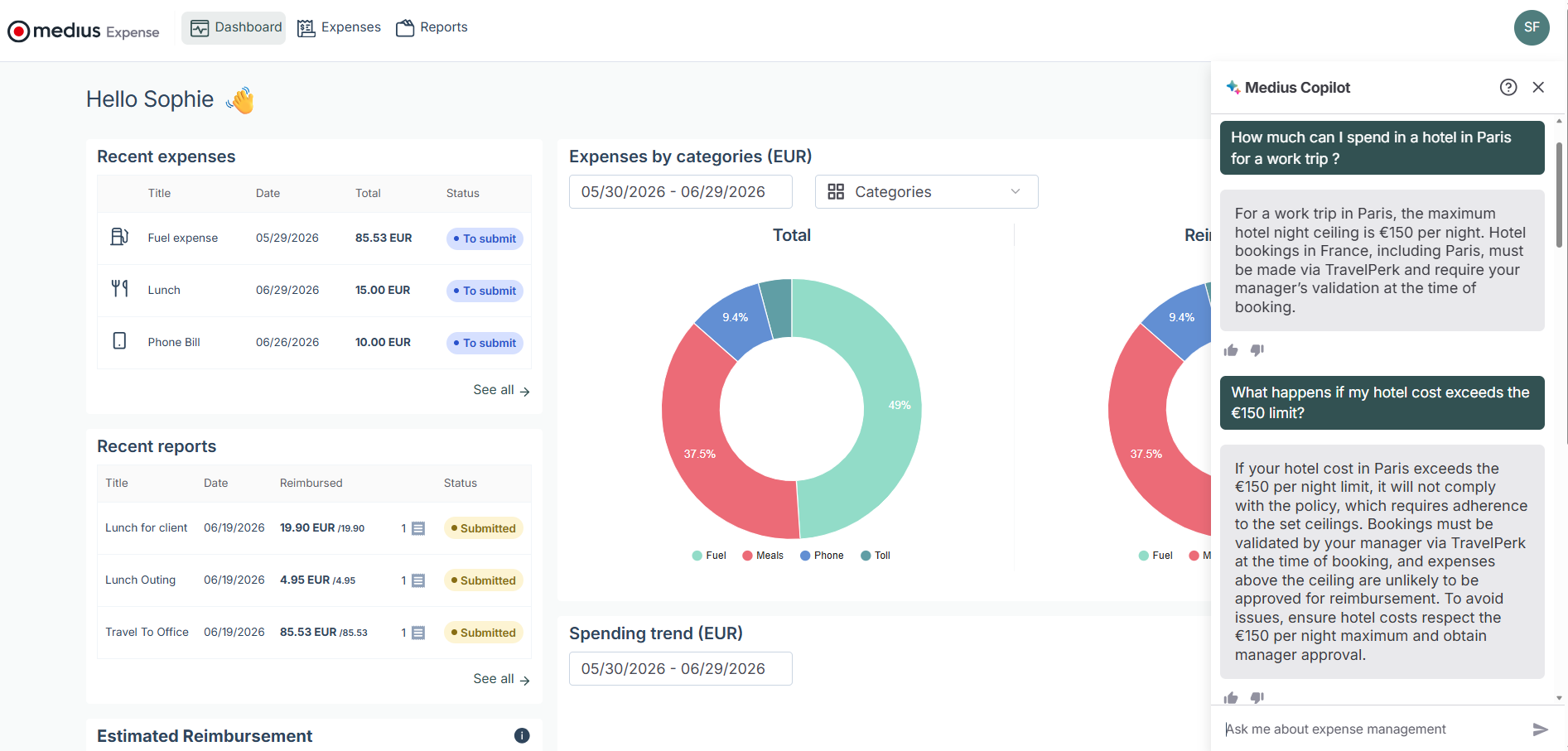 Medius Copilot for Expense - policy on hotel spend