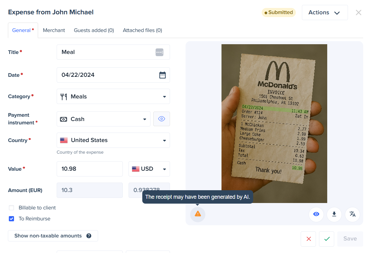 Manager view of employee expense