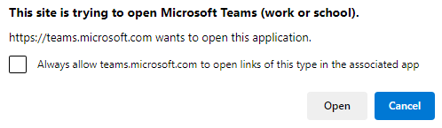 Microsoft Teams dialog prompt