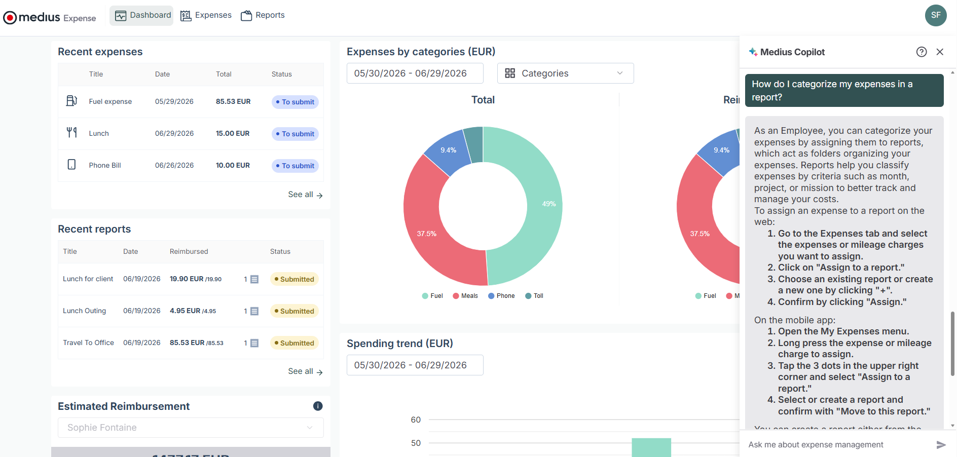 Medius Copilot for Expense - how to categorize expense