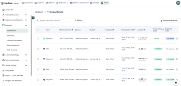 transaction list - admin