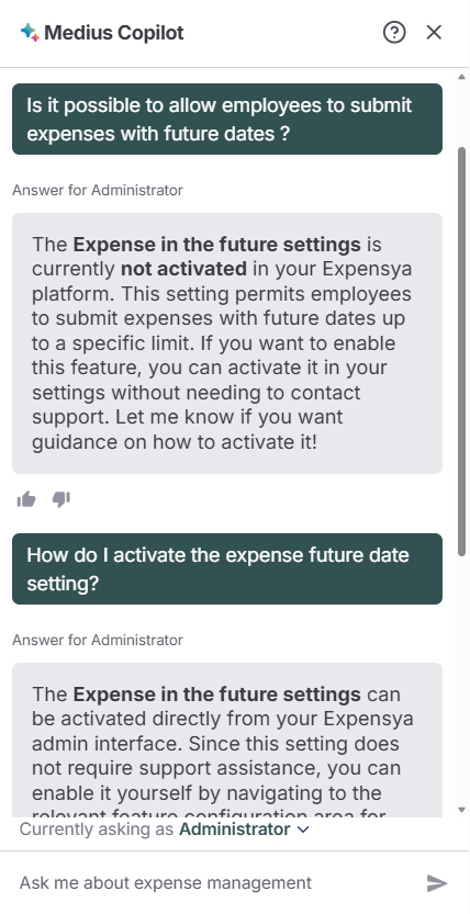 Medius Copilot for Expense - administrative help