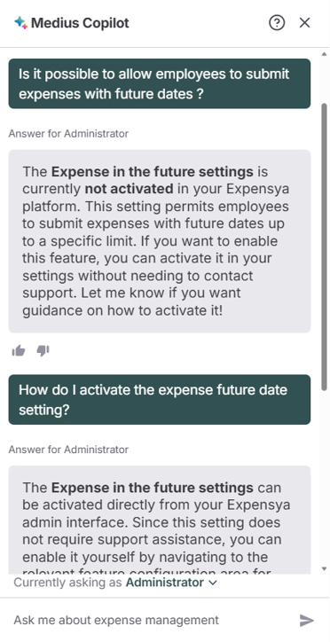 Medius Copilot for Expense - administrative help