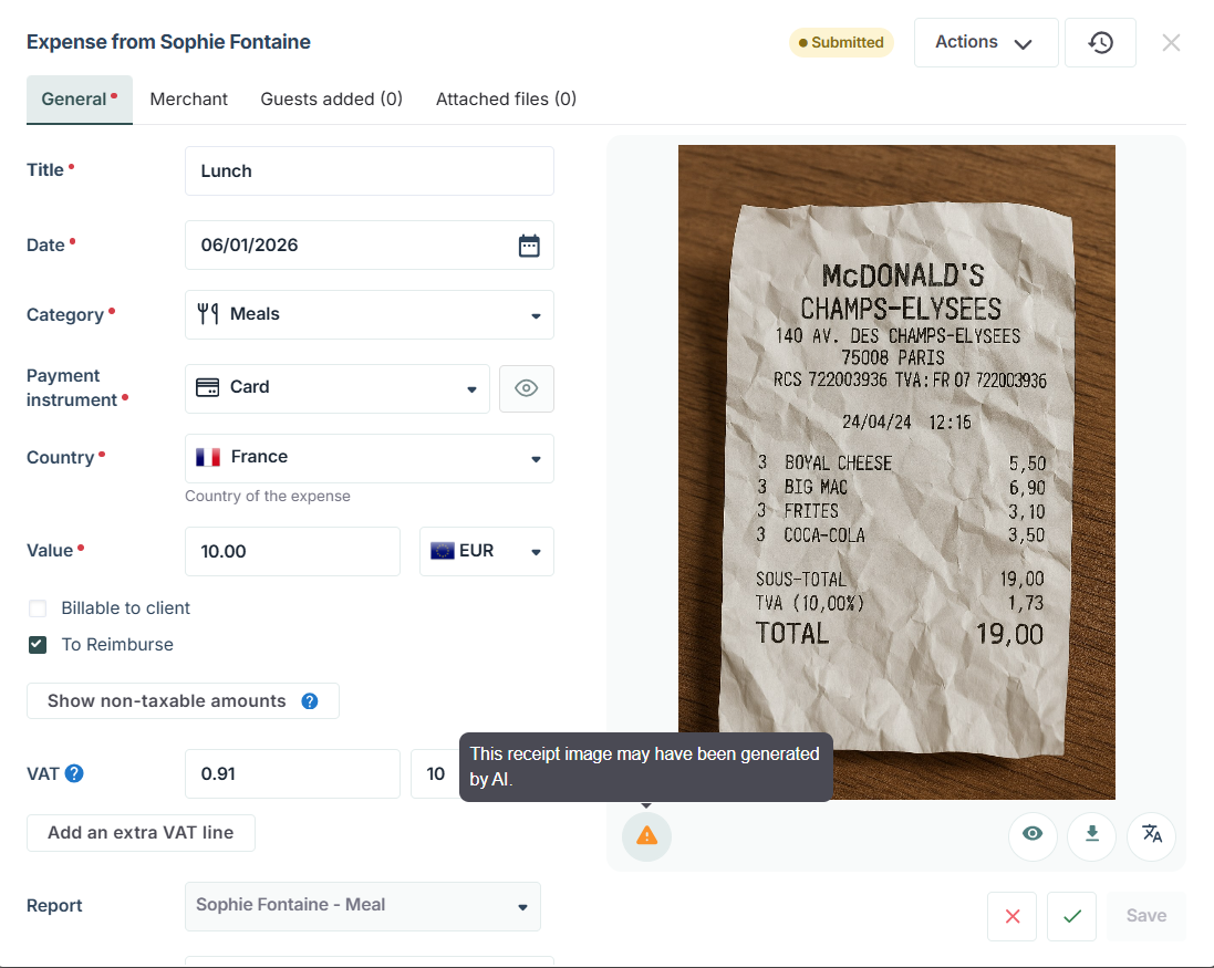 Employee expense with possible AI flagged