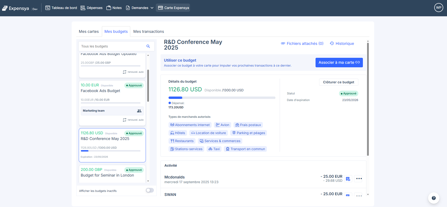 liste des budgets - employé