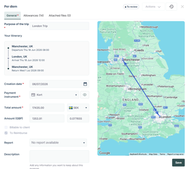 per diem overview screen