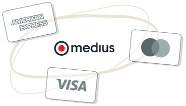 sand colored lassos containing floating credit cards all surrounding the Medius logo in the center representing the Medius Expense Bring Your Own Card capability