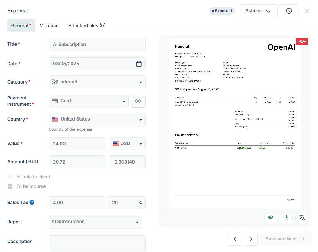 Expense details screen