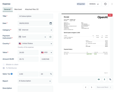 Expense details screen
