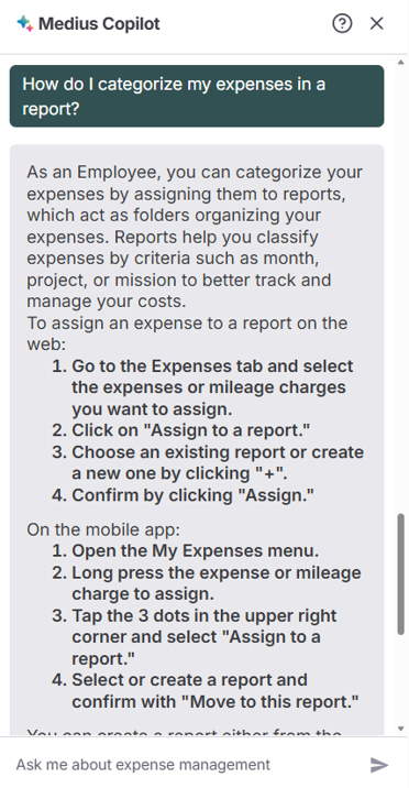Medius Copilot for Expense - how to categorize expense