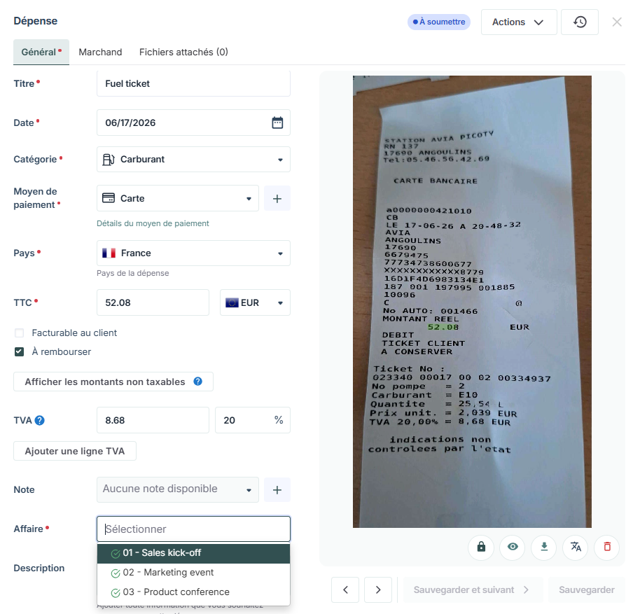 Projets de dépenses